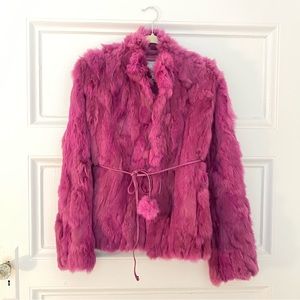 Wilsons leather- Rabbit fur coat in fuchsia pink